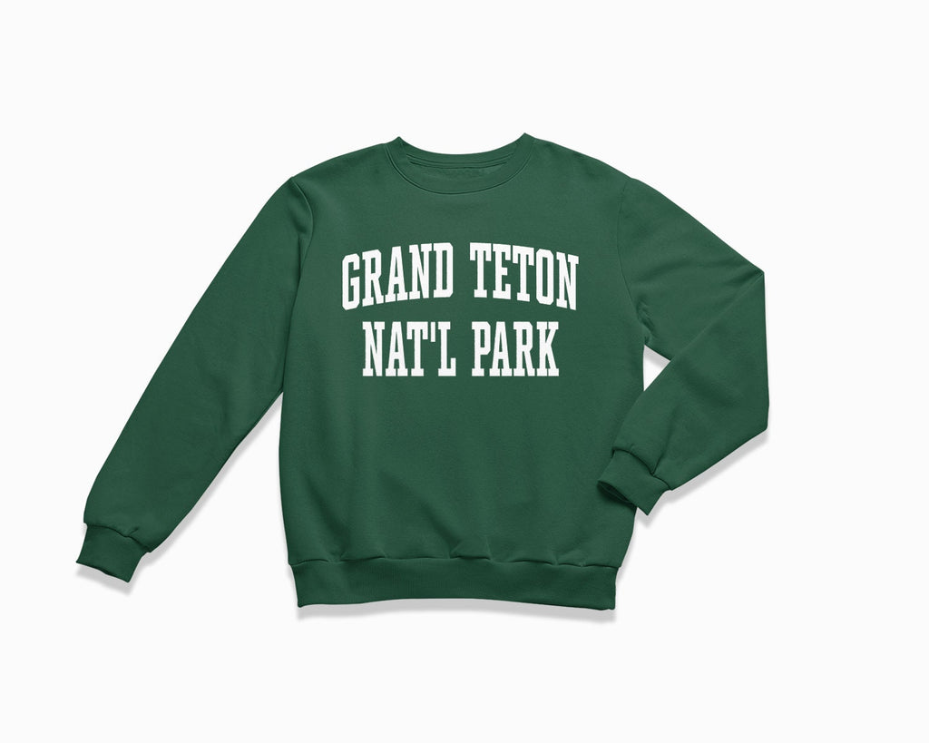 Grand Teton National Park Crewneck Sweatshirt - Forest Green