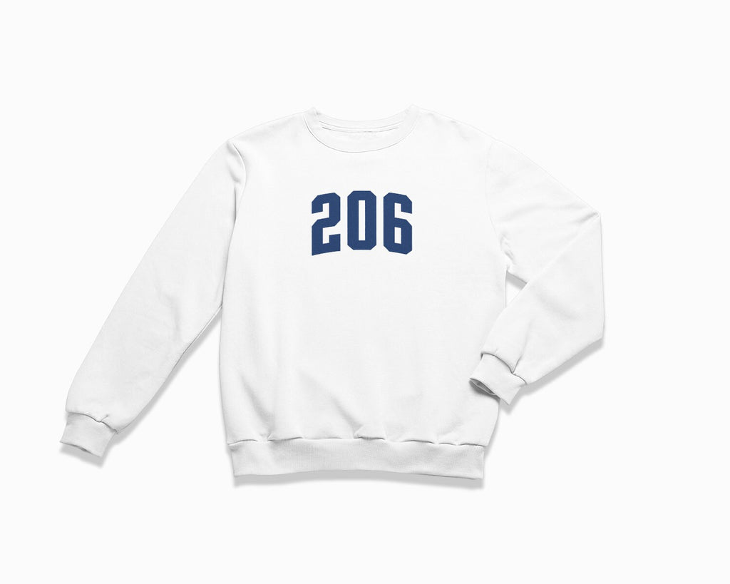 206 (Seattle) Crewneck Sweatshirt - White/Navy Blue