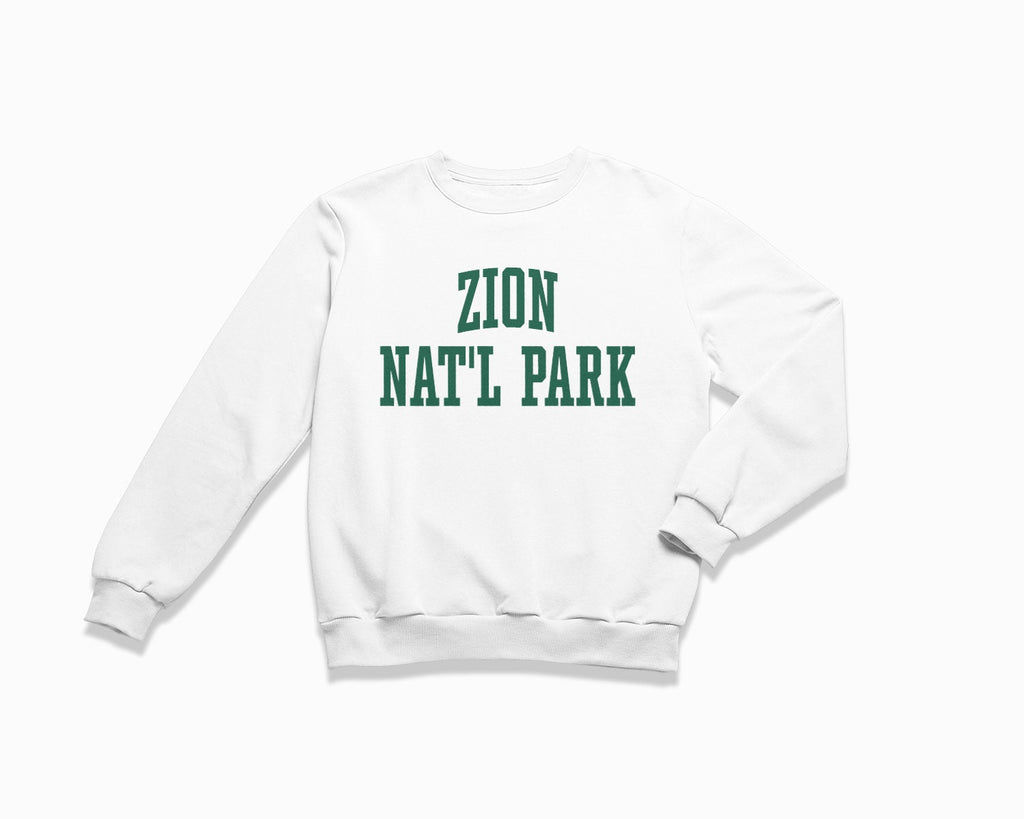 Zion National Park Crewneck Sweatshirt - White/Forest Green