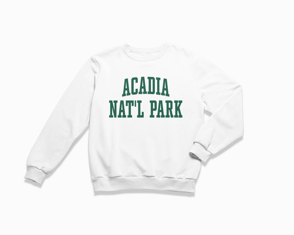 Acadia National Park Crewneck Sweatshirt - White/Forest Green