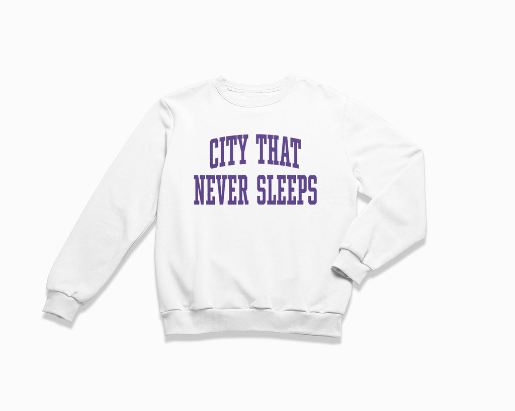 City That Never Sleeps Crewneck Sweatshirt - White/Purple