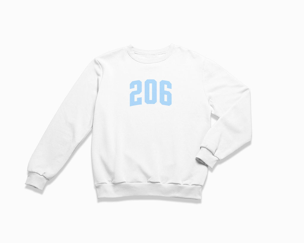 206 (Seattle) Crewneck Sweatshirt - White/Light Blue