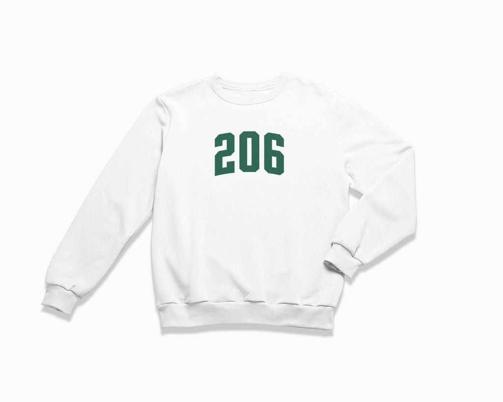 206 (Seattle) Crewneck Sweatshirt - White/Forest Green