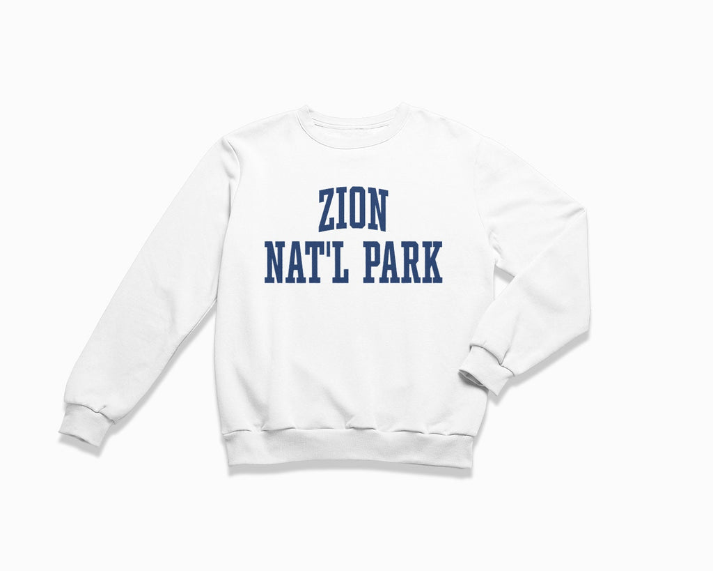Zion National Park Crewneck Sweatshirt - White/Navy Blue