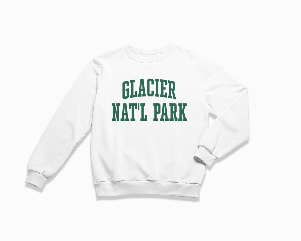 Glacier National Park Crewneck Sweatshirt - White/Forest Green