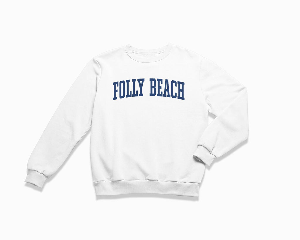 Folly Beach Crewneck Sweatshirt - White/Navy Blue