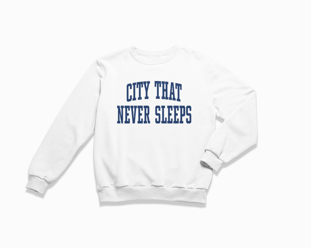 City That Never Sleeps Crewneck Sweatshirt - White/Navy Blue