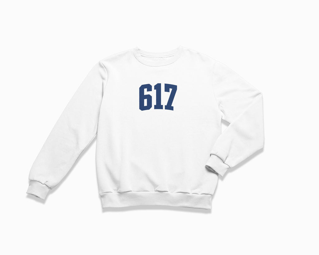 617 (Boston) Crewneck Sweatshirt - White/Navy Blue