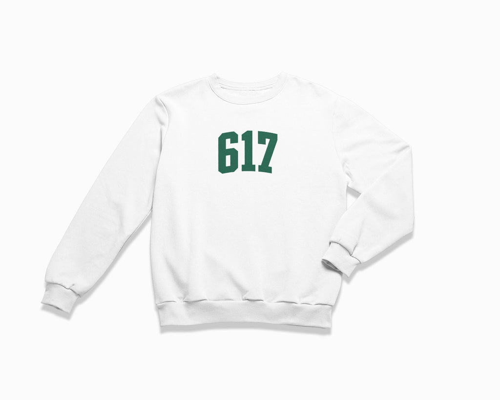 617 (Boston) Crewneck Sweatshirt - White/Forest Green
