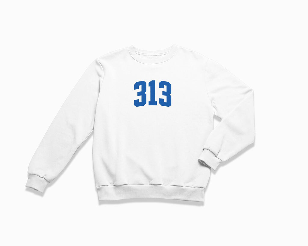 313 (Detroit) Crewneck Sweatshirt - White/Royal Blue