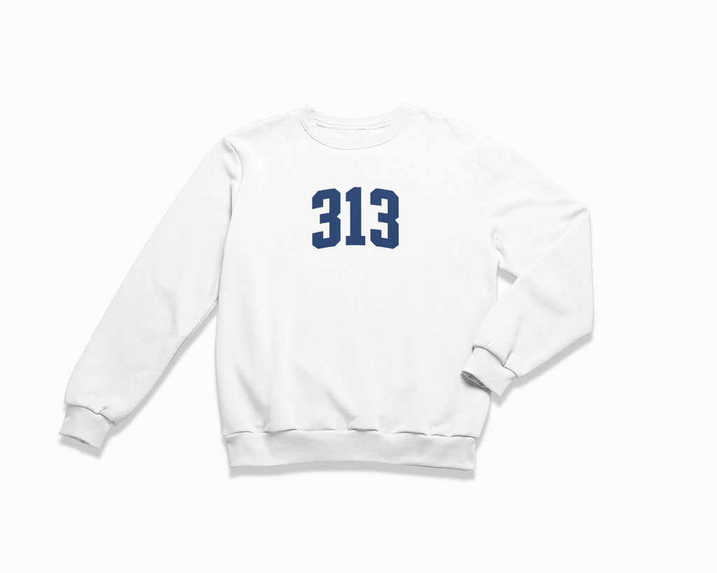 313 (Detroit) Crewneck Sweatshirt - White/Navy Blue