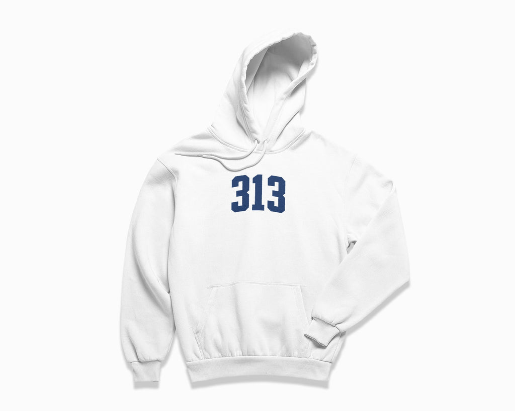 313 (Detroit) Hoodie - White/Navy Blue